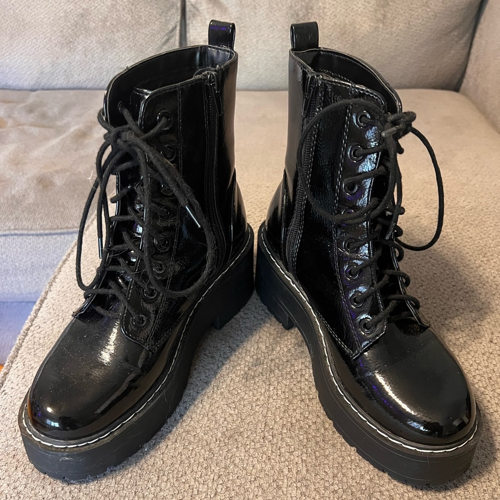 Soda Black Glossy Combat Boots